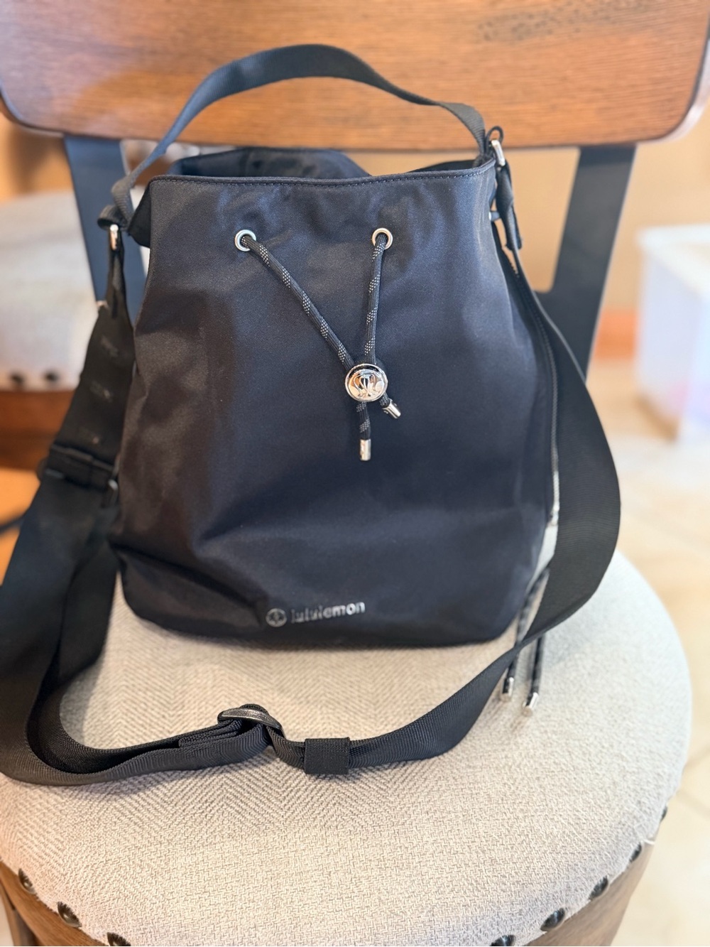 lululemon athletica Black Drawstring Crossbody Bucket Bag